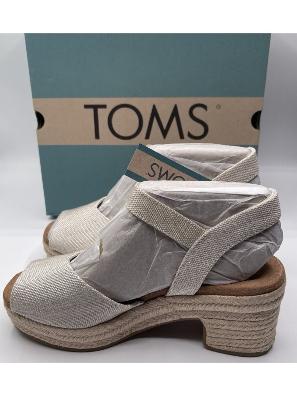 TOMS Isla Peep Toe Heeled  Womens Beige Casual Sandals Size 8